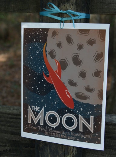 Retro Sci-Fi Moon Travel Poster - 8x10 Print