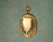 Antique Victorian Locket, 1800s, Black Laurel Wreath Enamel, Old Soldier's Photo