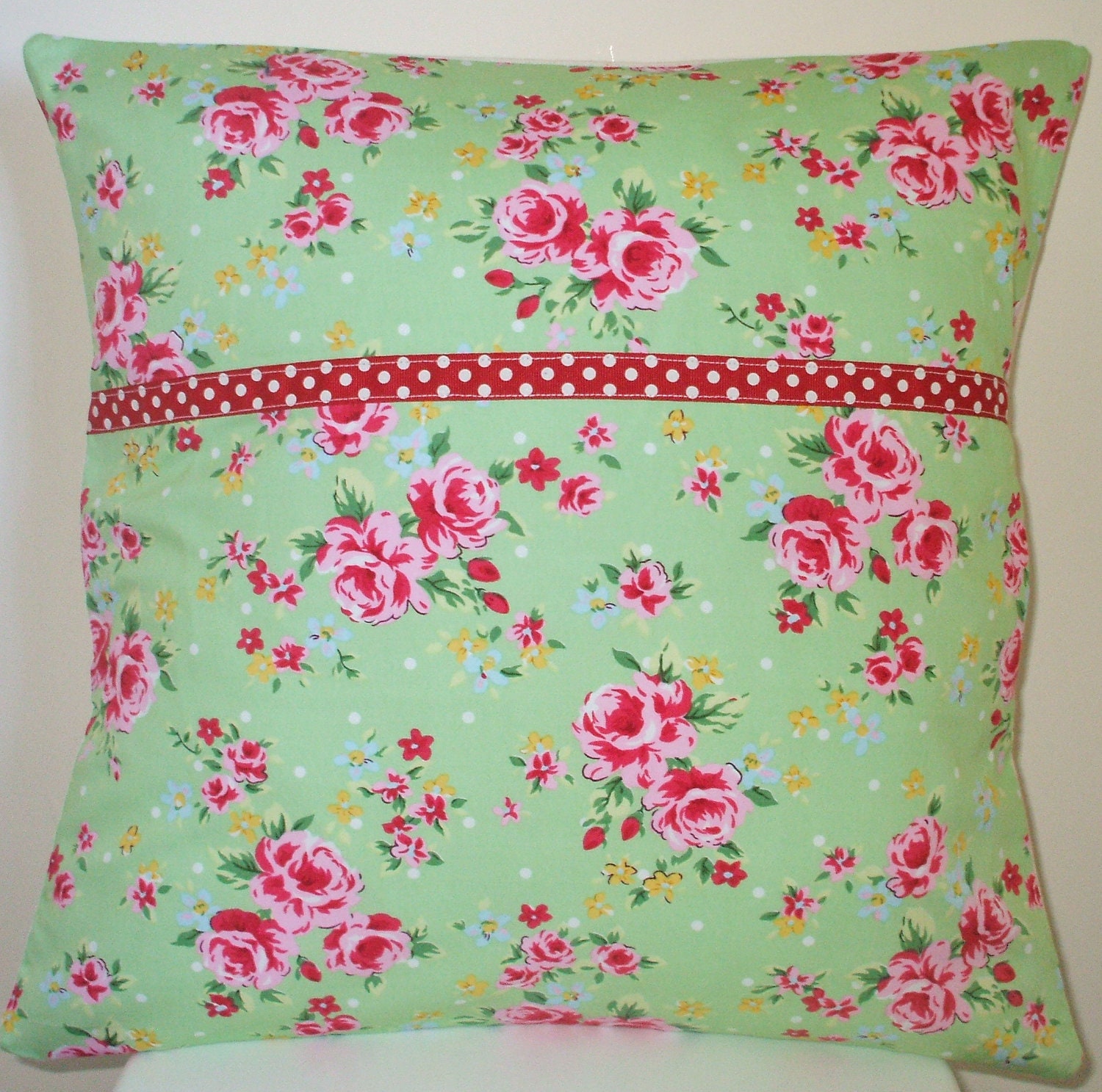 Shabby chic spray flower pillow cushion in green