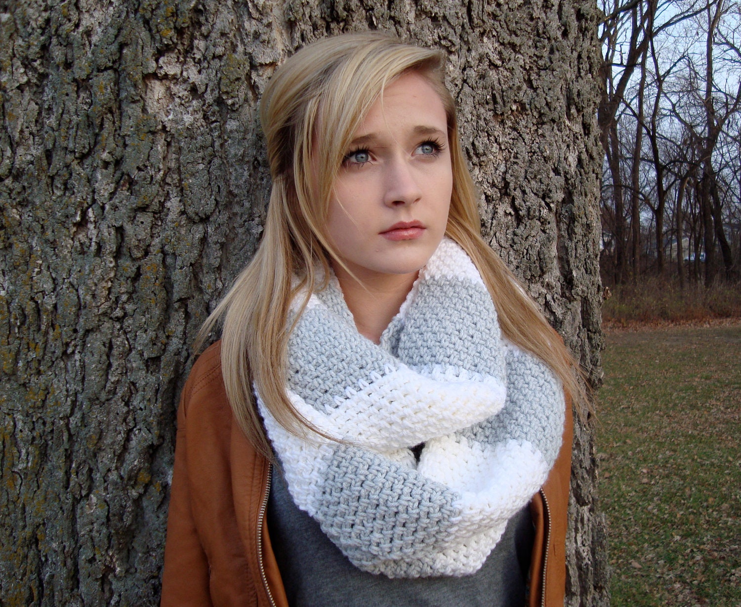 Infinity Scarf/Cowl CROCHET PATTERN Rugby Stripe Circle Scarf