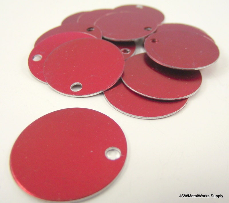 20 Large Red Aluminum Tags, Large Blank Discs