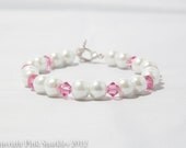 Rose Pink Swarovski Crystal and White Pearl Bracelet