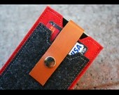 Merino wool felt iphone case - mini wallet with leather strap