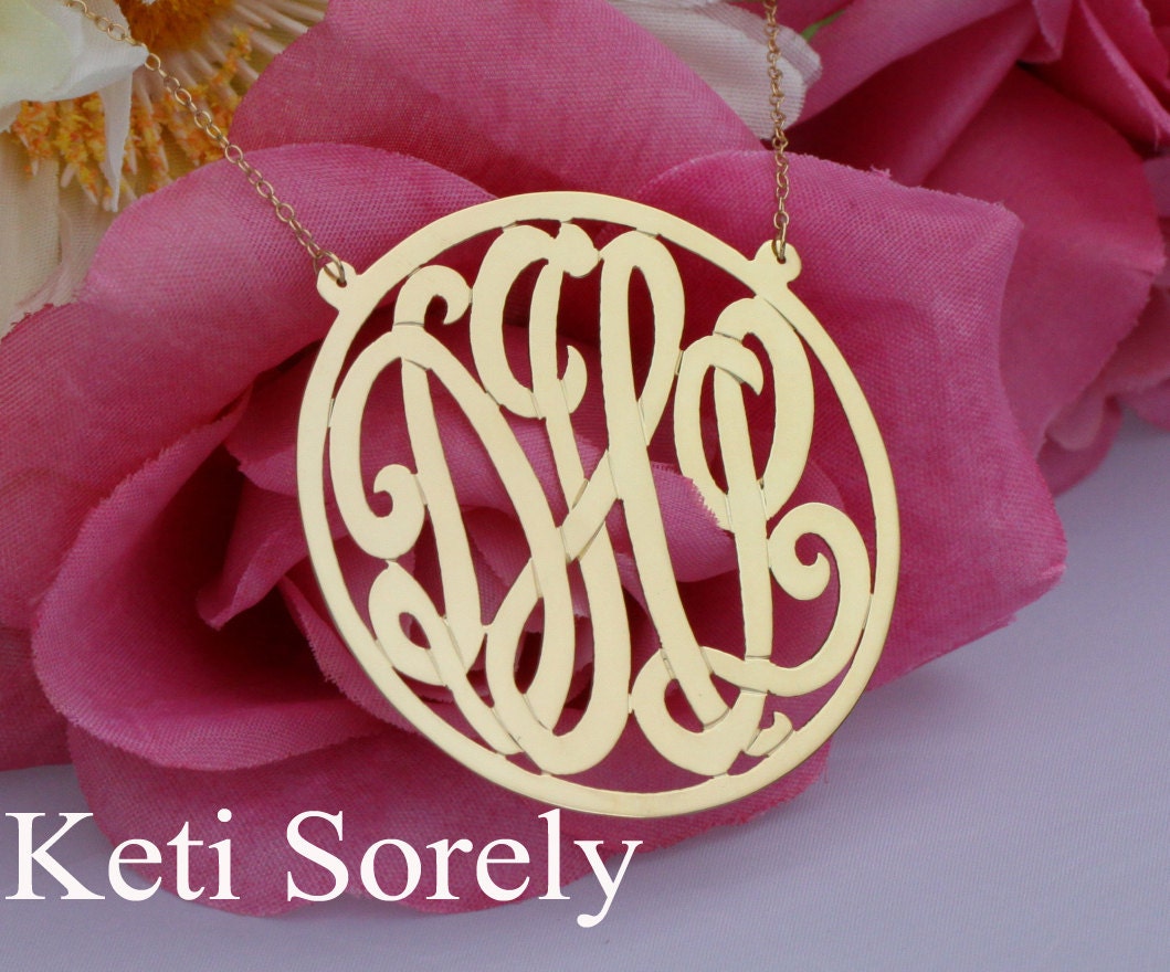 Designer Initials Necklace Large (Order Any Initials) - Sterling Silver and 24K yellow Gold