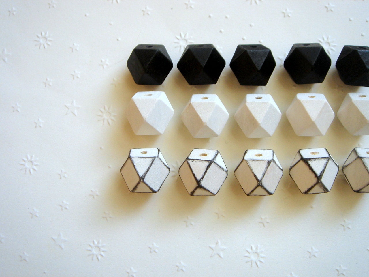 Geometric White& Black Wood Beads 20mm Big Hole, Geometric Jewelry