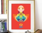 MATRIOSKA doll Illustration Poster in Red - A3 Poster print - from Russia with LOVE - in mid century style illustration - Russia
