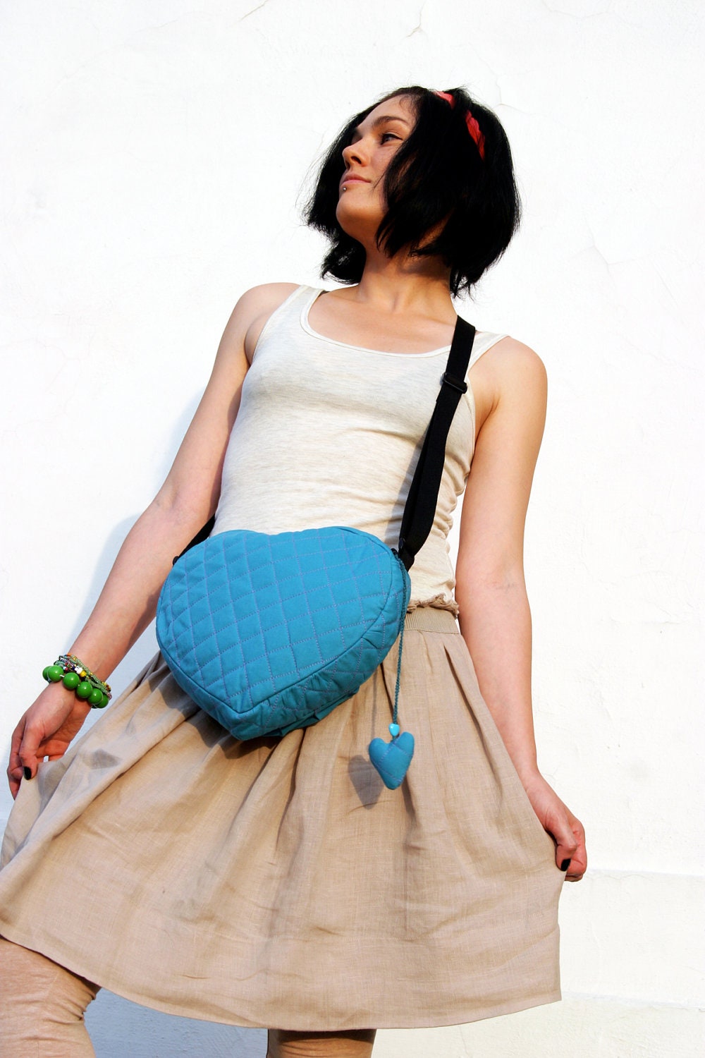 Valentines Day Gift Heart Bag Teal Cross Body Bag Turquoise Purse Quilted Bag Kawaii Cute Romantic Bag Hipster Party Bag Teen Fashion