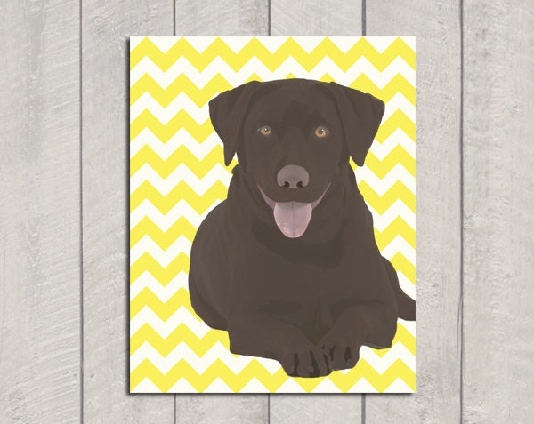 Chocolate Lab Art Print - Modern Dog Art - Chevron - 8x10
