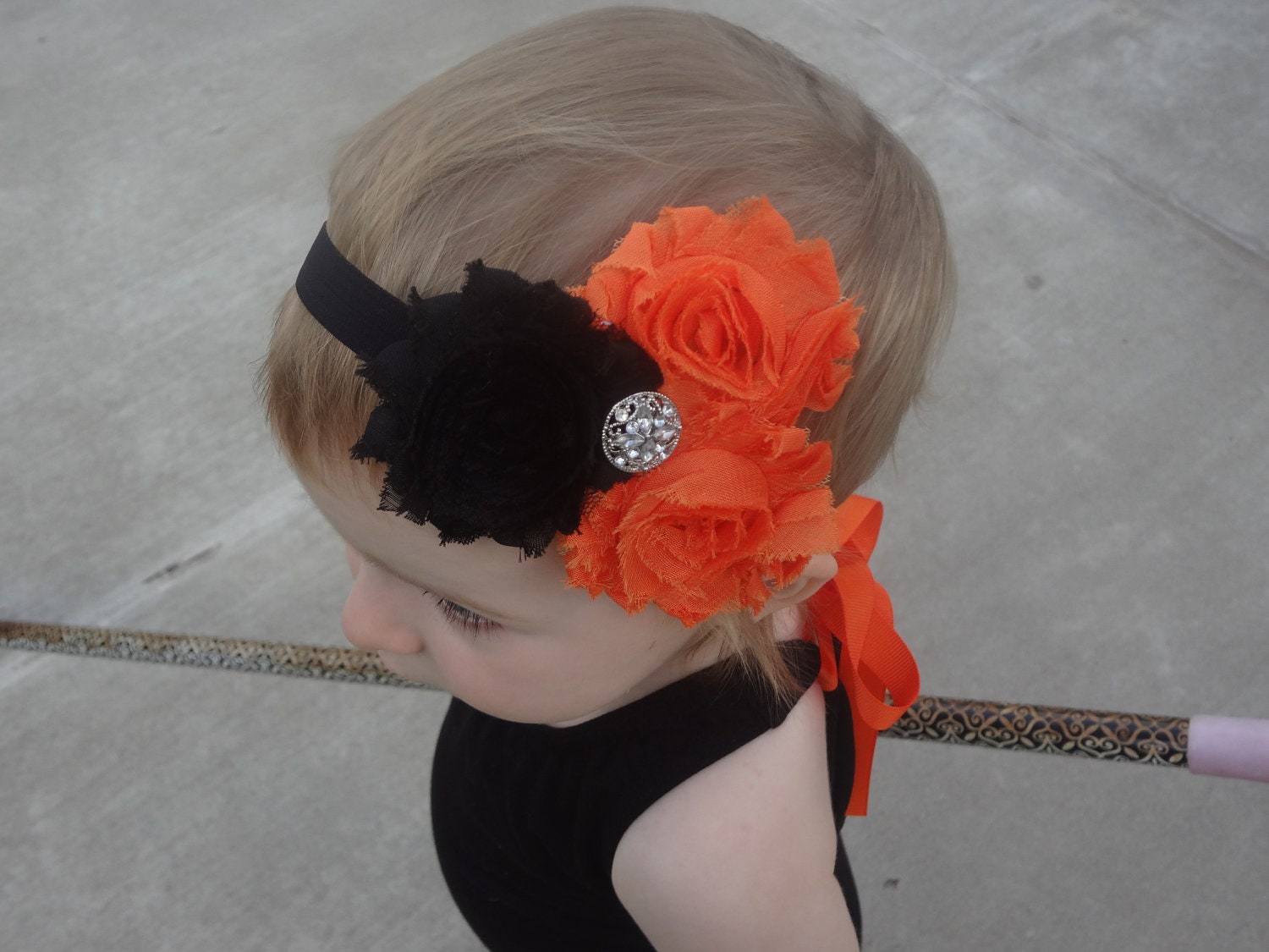 Orange and Black Shabby Chic Headband with Rhinestone Center Il_170x135