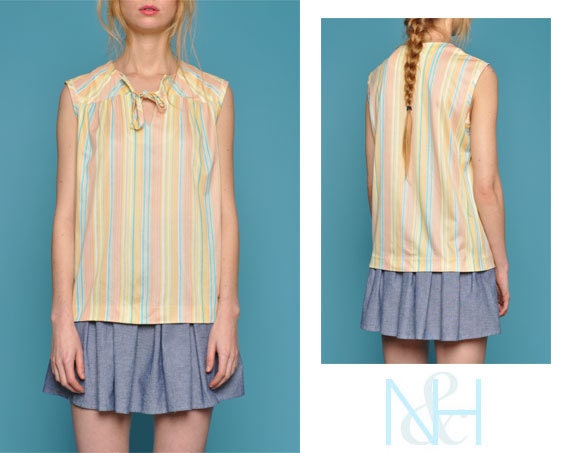 Vintage 70s Multicolored Striped Tank with Bow Tie