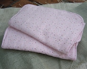Two (2) Flannel Burp Cloths - Light Pink With Multicolored Dots/Speckles  - Quilted and Contoured - Baby Girl Shower Gift