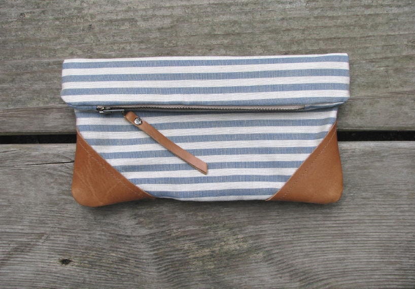 cotton and leather clutch