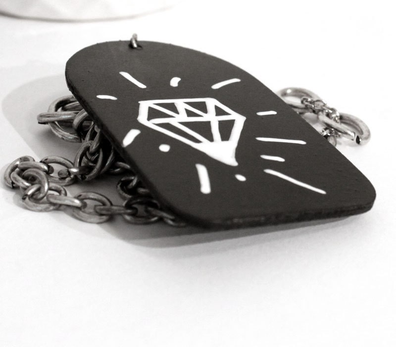 Chalkboard Tag Necklace with Extra Long Chain and Link Charms, Chalk Board Jewelry Long Necklace
