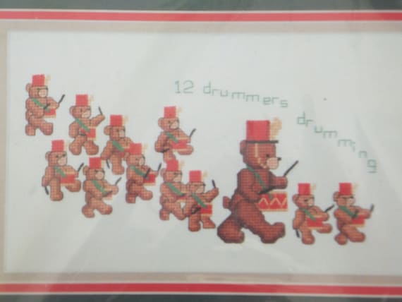 Christmas Counted Cross Stitch Kit: 12 Bear Drummers Drumming