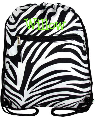Zebra and Pink Drawstring Backpack Cinch Sack Bookbag Camp Bag Girls Monogrammed Personalized Tote