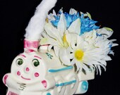 Silk Flower Arrangement, Blue Mums, Hot Pink Daisies, Baby Flowers, Train Vase, Silk Floral Arrangement, Artificial Flower Arrangement,