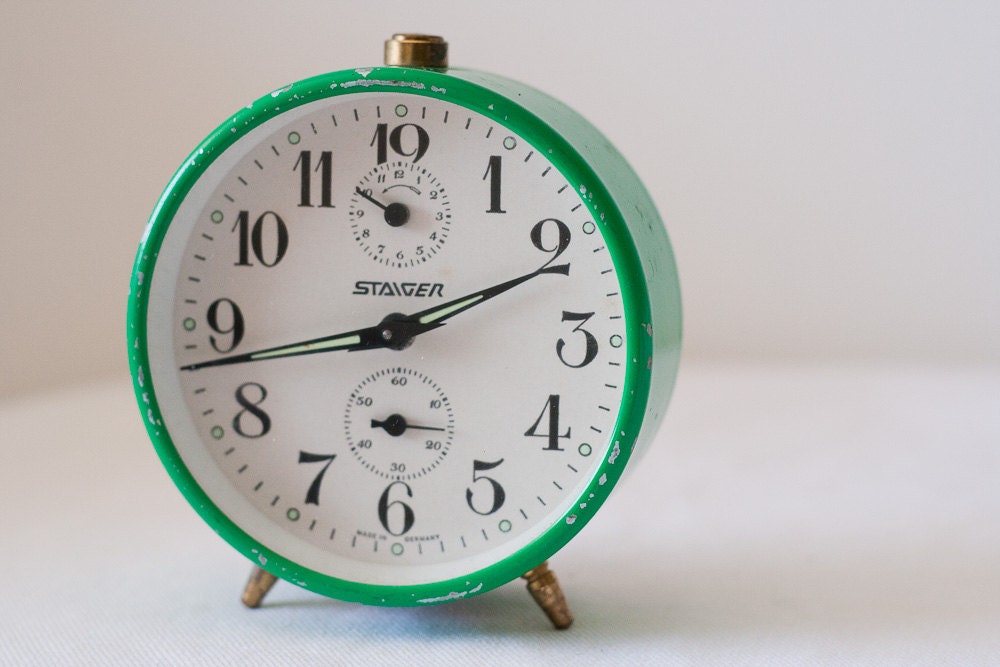 Vintage Green Staiger Alarm Clock from the 1960s Collectible Decor