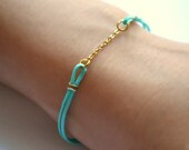 Turquoise cord Bracelet, cord bracelet with a gold chain, turquoise cord, minimalist jewelry, stack bracelet, teal bracelet