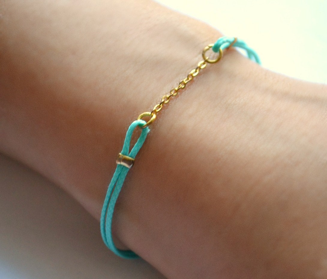 Turquoise cord Bracelet, cord bracelet with a gold chain, turquoise cord, minimalist jewelry, stack bracelet, teal bracelet