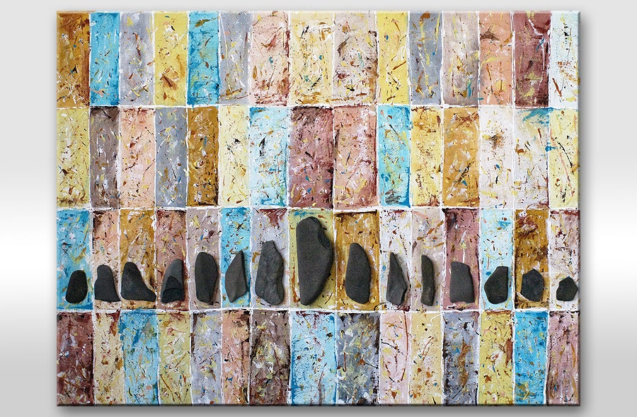 One Of A Kind 3D Wall decoration Abstract Modern Minimalist Unique painting on canvas. Beach rocks Brown Nature Neutral Natural Sea art