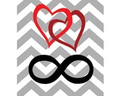 red heart / chevron pattern / 8X10inches / TWO HEARTS & Infinity LOVE art print / red / grey /Original Mixed Media Art Print
