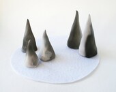 The Winter Forest: Smoke Fired Tree Collection, Winter Wonderland, White Snow, Rustic Christmas Decoration