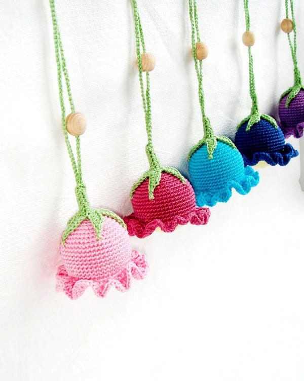 Flower  BlueBell pink blue Baby Nursery Decor Children's Room Decor Home room decor Rattle Gift for baby Newborn Crochet toy Housewares