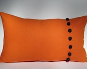 Orange Linen Pillow Case with Black Felt Balls 12x20 Inch Contemporary Elegant Modern Home Decor