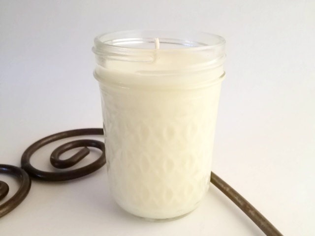 Country Clothesline Scented 8 oz Soy Candle, Rustic White Mason Jar Candle, Hemp Wick
