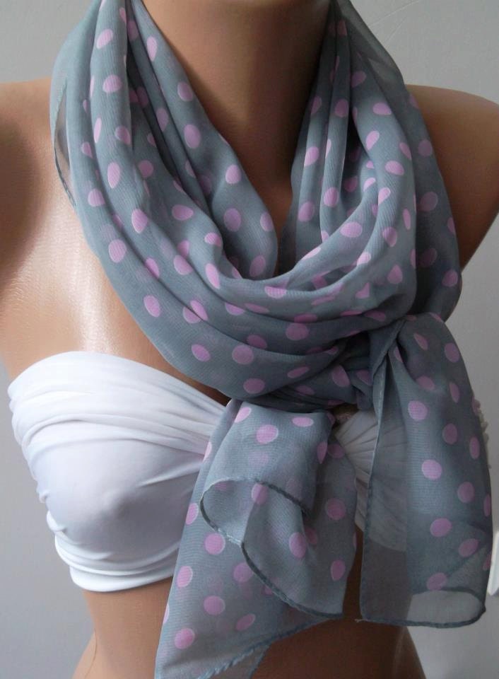 Chiffon - Grey- Pink  - Elegance -  Shawl  Scarf