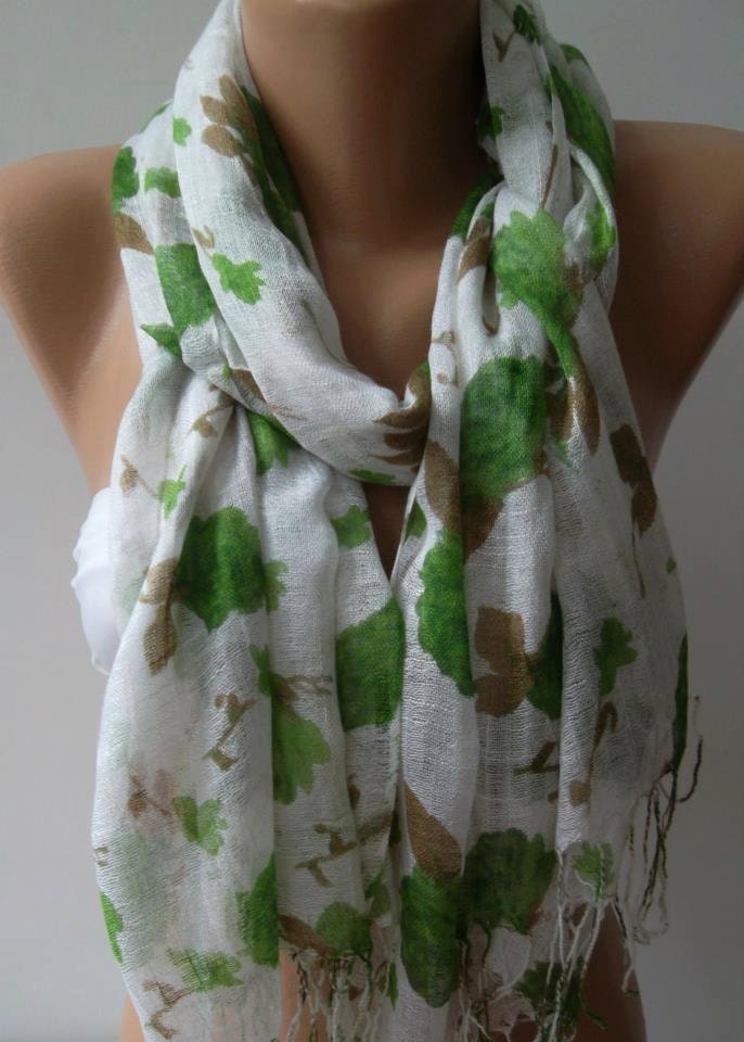 Shawl for Summer /Green Roses - Elegance Shawl / Scarf / soft and light
