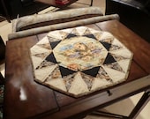Sunburst Pattern Table Topper. Dresser Bureau scarf, Night Table centerpiece. Quick. Easy to Quilt