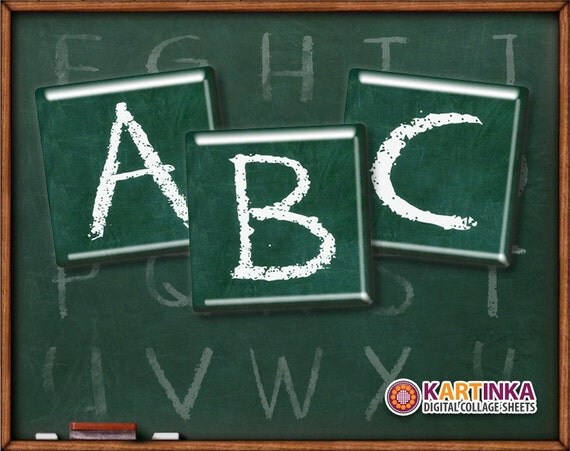Instant Download CHALKBOARD Alphabet ABC 1x1 inch and 1.5x1.5 inch Squares Digital Collage Sheet Printable Download for Pendants Magnets