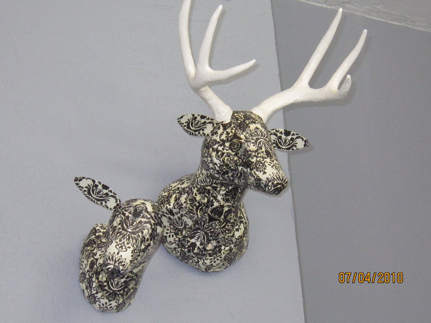 PAIR of Paper Mache Faux Taxidermy  Deer Heads