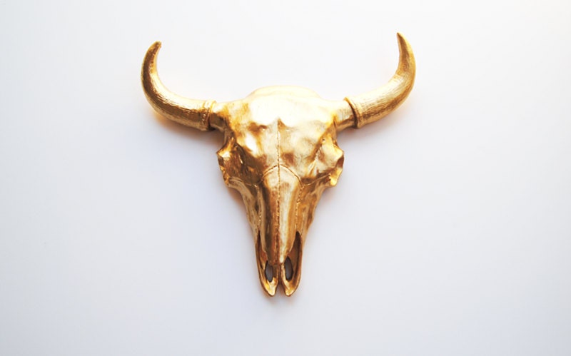 The Draper - Opulent Gold Resin Buffalo/Bison Skull Head- White Faux Taxidermy- Chic & Trendy
