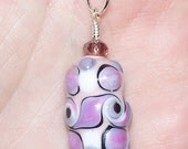 Handmade Purple, Pink & Black Dotted Freestyle Lampwork Pendant with Swarovski Crystals on a Silver Tone Ball Chain