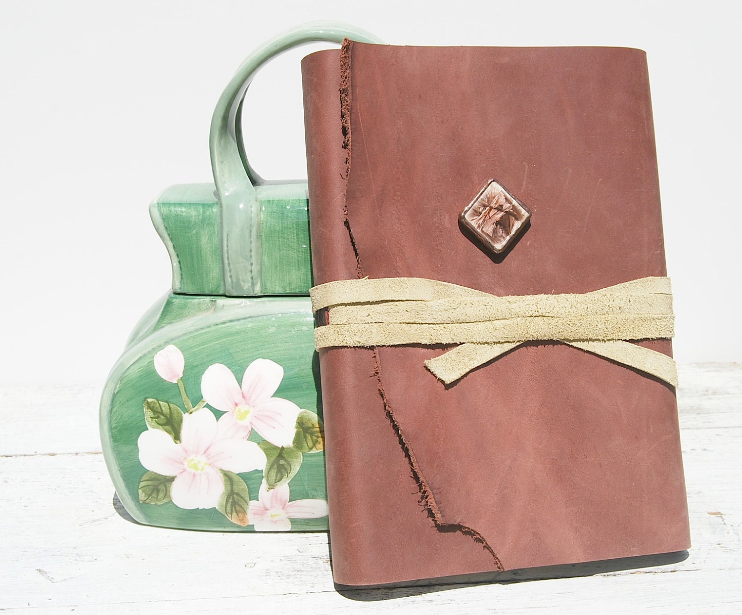 Leather Bound Journal Handmade Travel Diary Silkscreen Art Notebook 078