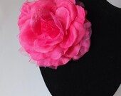 Large Organza Flower Brooch, FLUROESCENT PINK , Sash Flower, Headpiece, Dress accessories