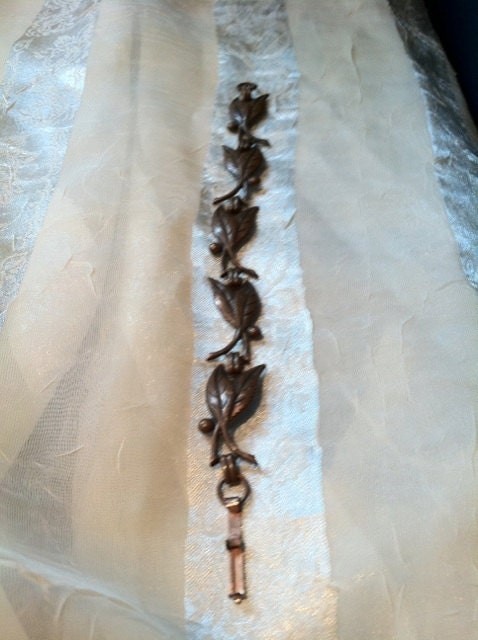 RESERVED Vintage Bracelet Solid Copper Leaf Design Estate Jewelry Antique 1920s 1930s