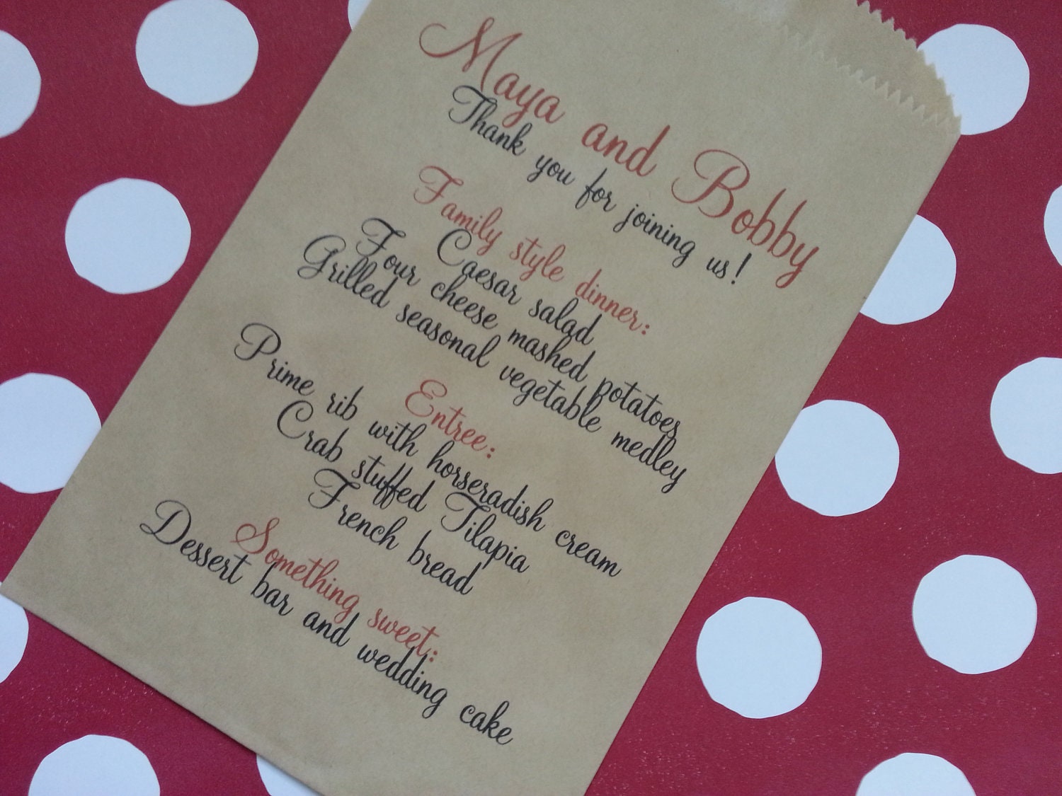50 Menu Card Brown Kraft Favor Bags - Custom Wedding Menu Favor Candy Buffet Lolly Bar - Contact for Other Quantities