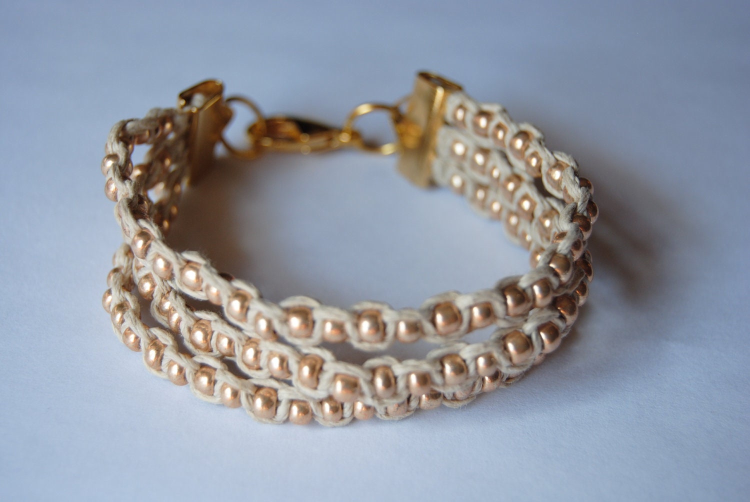 triple layer beaded bracelet // beige & gold