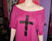 Cross skull ribcage shredded zombie cut off shoulder tee shirt