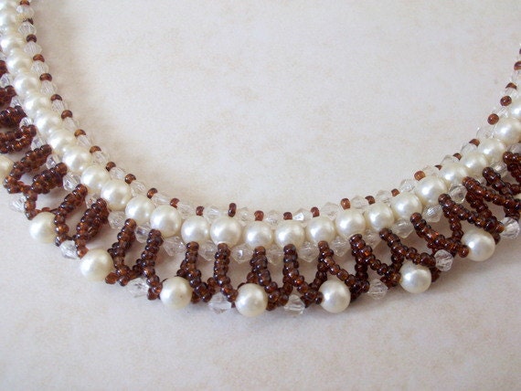Brown and Cream collar Necklace,Party Jewelry, Wedding Jewelry