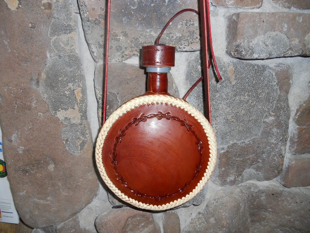 Stainless steel leather covered western canteen by LeatherKnives