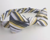 Boys Bow Tie- White, Grey and Citron Yellow Striped - Sizes newborn-adult