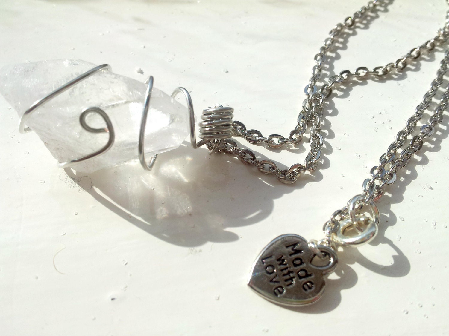 Crystal Quartz chakra necklace wire wrapped gemstone clear pendant