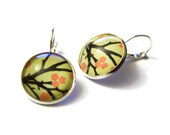 Cherry Blossom Earrings, Spring Lever Back Earrings, Pink and Mint Green Jewelry