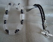 Pale Pink Quartz and Black Bead Necklace