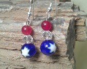 Red White Blue Beaded Dangle Earrings Patriotic With Star