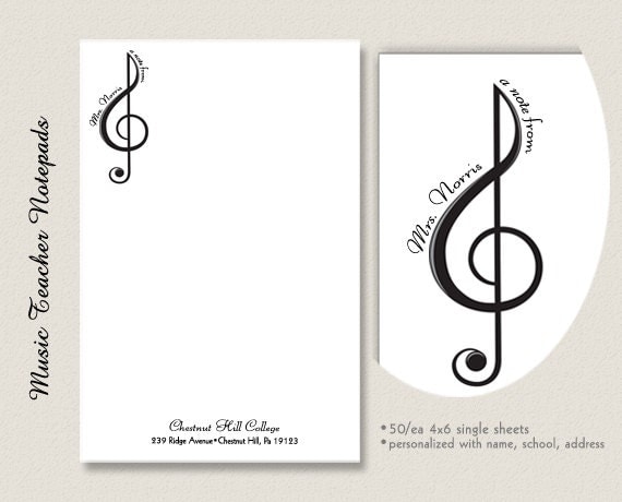 Buy announcements gifts stationery - Personalized Music Teacher Gift, Notepad, Teacher Gift, stationery - 50 sheets - clef design